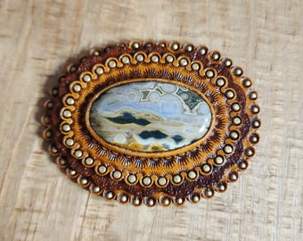 Handmade Tooled Leather Western Conchos with Stone Inlay