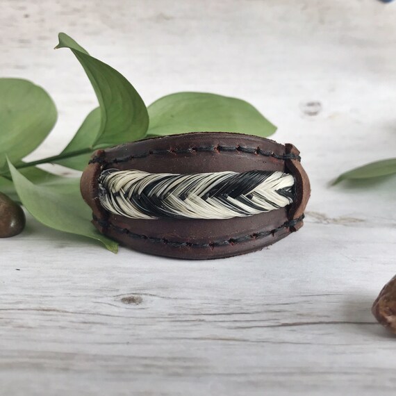 Leather And Horse Hair Bracelet Leather Bracelet Wide Etsy