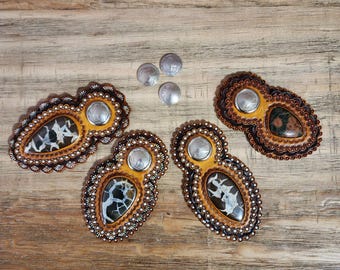 Handmade Leather Conchos with Stone Inlay