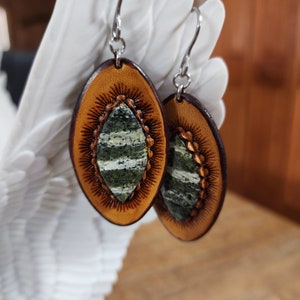 Turquoise in Tooled Leather Earrings,  Unique leather earrings