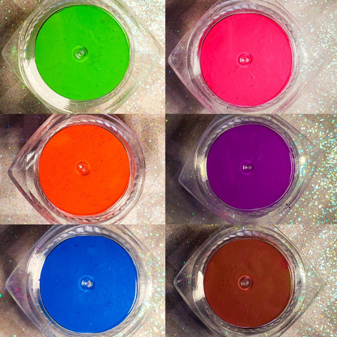 Neon Eyeshadow Set of 6, Pigment Shadows, Neon Colors, Glow in the Dark Makeup, Glow, Festival
