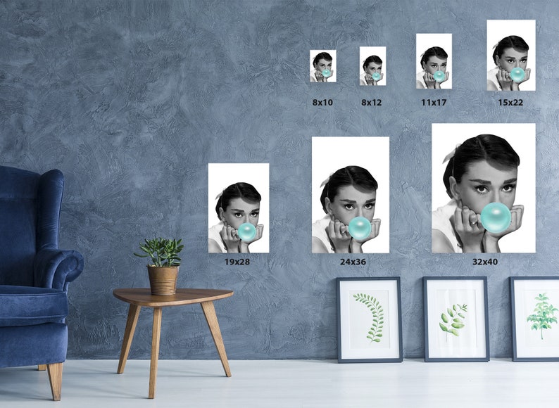 Audrey Hepburn Poster Wall Art Blue Bubble