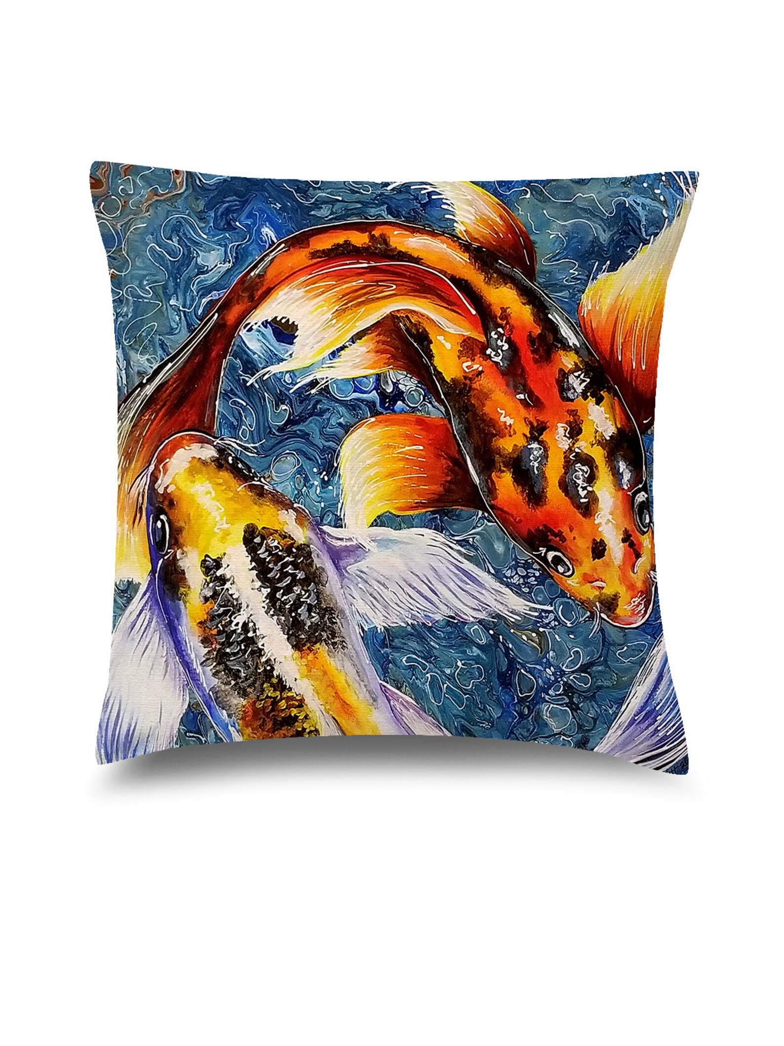 Koi Fish Decorative Pillow Covers Patrón Yin Yang Harmony Etsy