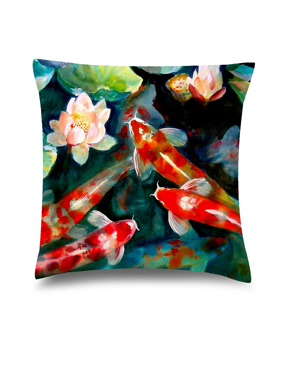 Koi Fish Decorative Pillow Covers Pattern Water Lilies Throw Etsy