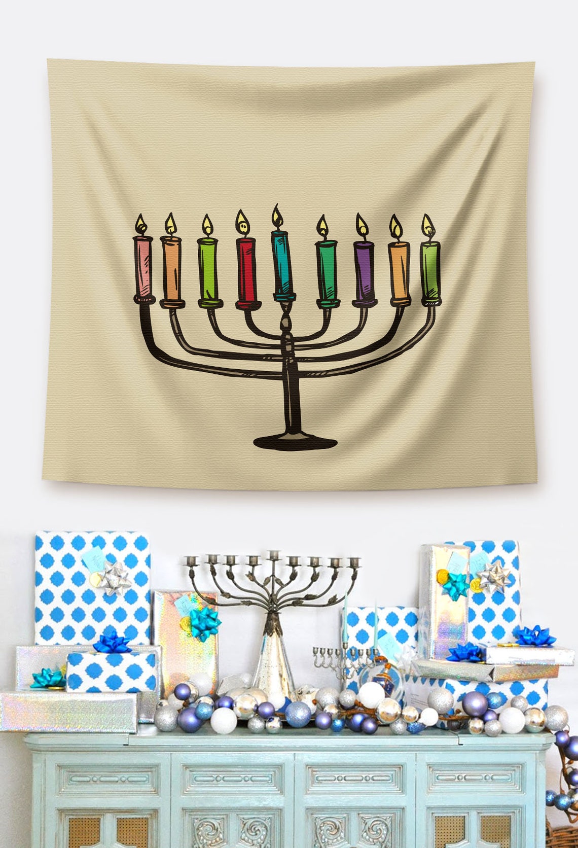 Hanukkah Wall Art Tapestry Hanging Jewish Menorah Home Decor Etsy