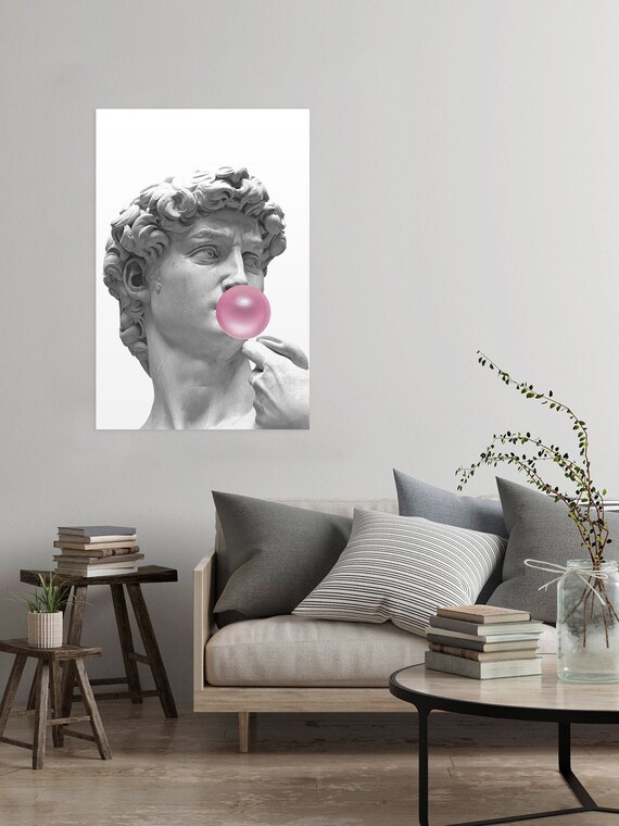 David Blowing Pink Bubble Gum Wall Art. Pink Poster. Printed | Etsy