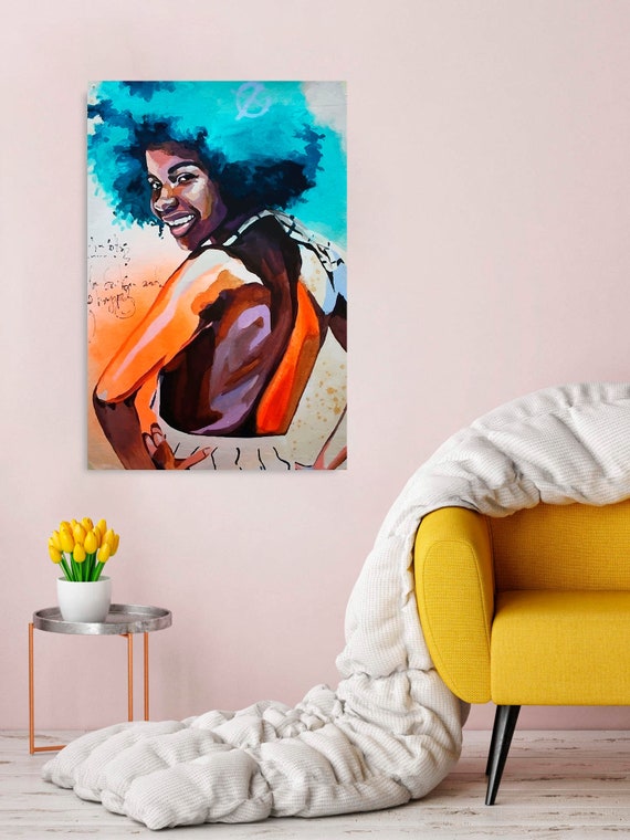Lady with Blue Hair Portrait Printed Art Picture African Woman Poster Wall Art 