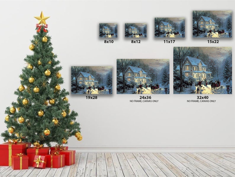 Christmas Wall Art Canvas Nightly Snowy Scenery Christmas Home Decor Prints
