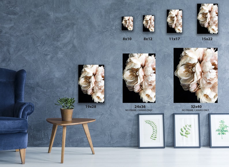 Flower Decals Peony Room Wall Decor Home Decor Ideas Ready to Hang Picture Peony Art Illustration Peonies Canvas Floral Painting.