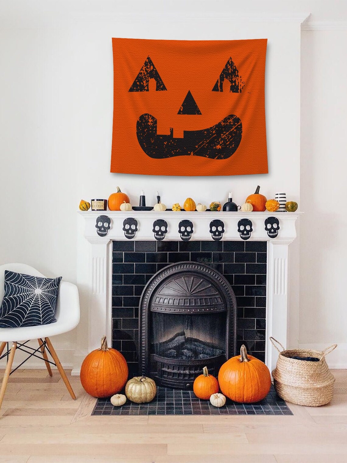 Halloween Celebration Tapestry Wall Hanging Screaming Pumpkin Etsy