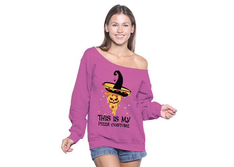 Funny Halloween Sweatshirt Pizza Off Shoulder Tops for Women