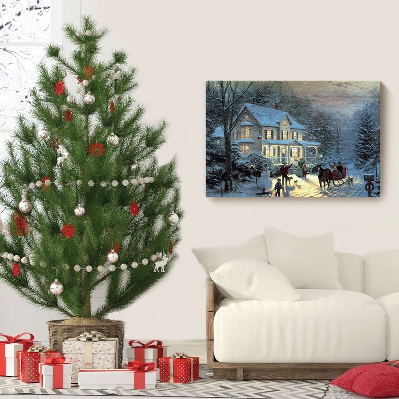 Christmas Wall Art Canvas Nightly Snowy Scenery Christmas Home Decor Prints