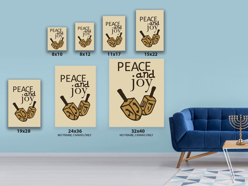 Hanukkah Wall Art Canvas Peace and Joy Jewish Home Decor Prints