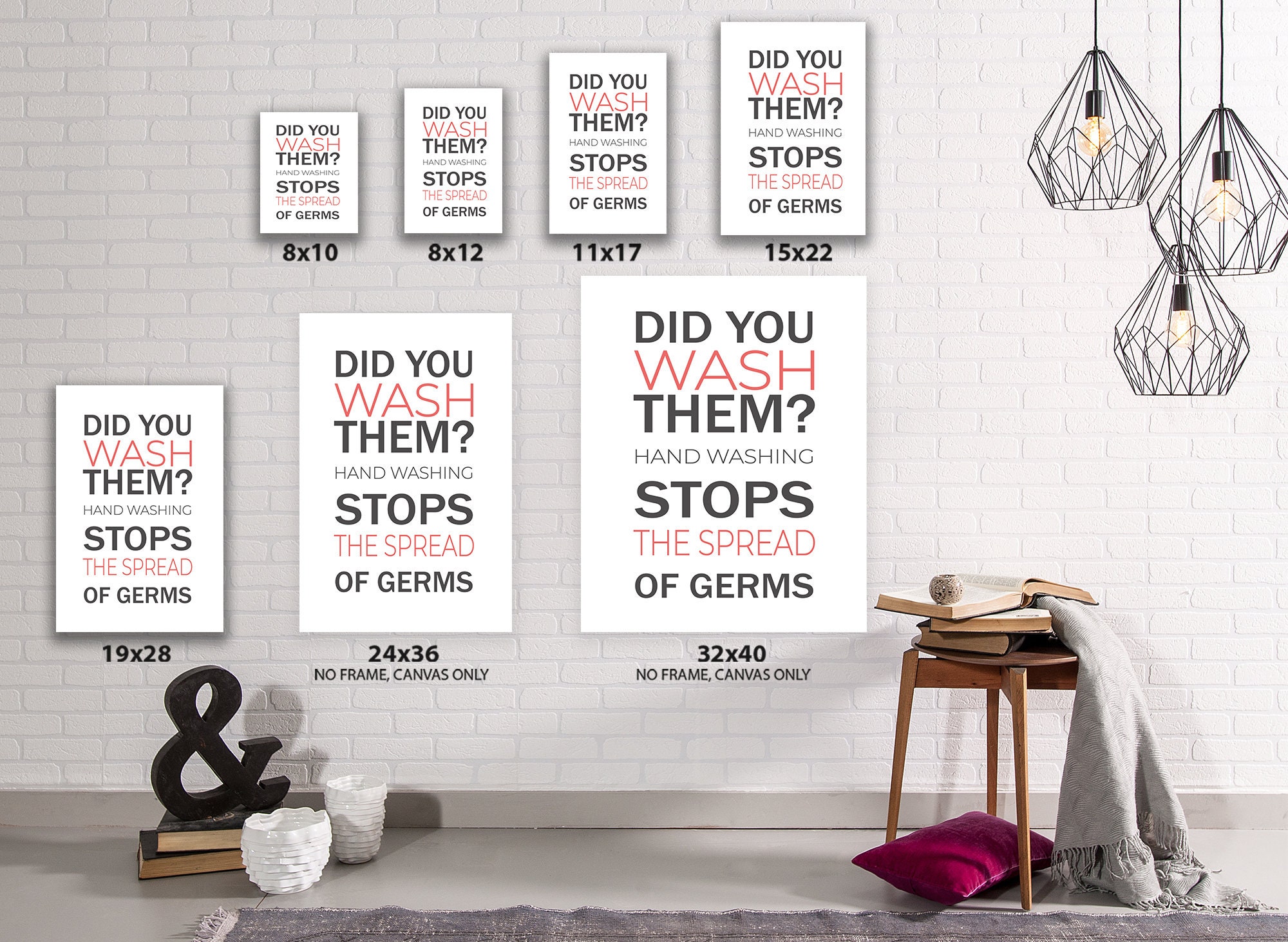 Wash Hands Stop the Spread of Germs Wall Quotes Office Safety Canvas ...