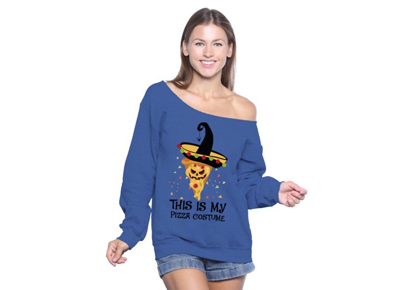 Funny Halloween Sweatshirt Pizza Off Shoulder Tops for Women