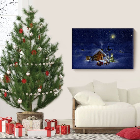 Christmas Wall Art Canvas Nightly Snowy Scenery Christmas Home Decor Prints