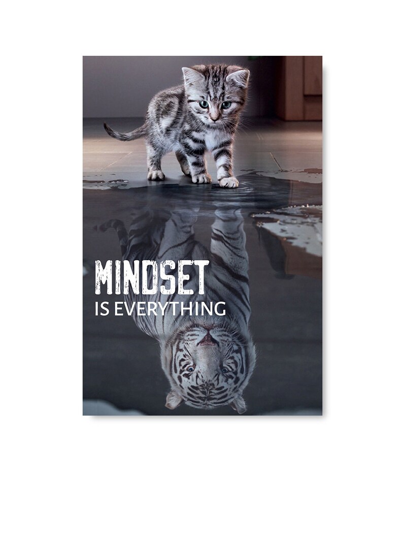 Mindset is Everything Poster. Motivational Art. Funny Cat Etsy