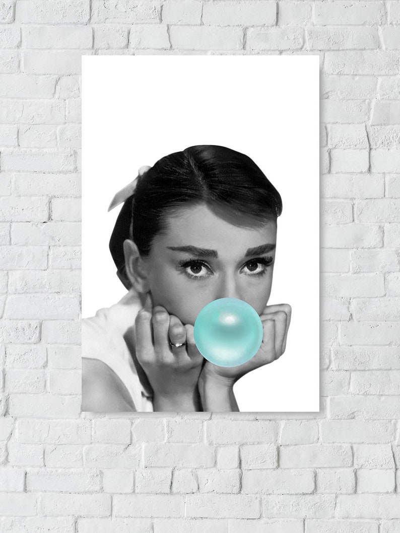 Audrey Hepburn Poster Wall Art Blue Bubble