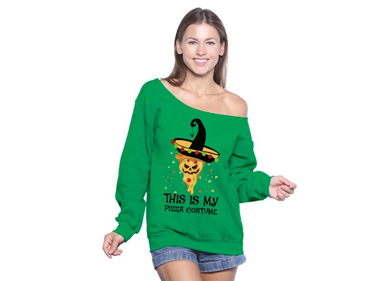Funny Halloween Sweatshirt Pizza Off Shoulder Tops for Women