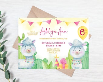 Llama Invitation Printable Llama Girl Birthday Party Invitation Digital Download