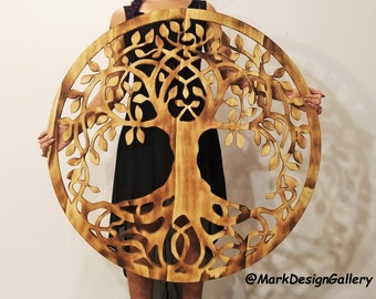 Vegvasir Árbol de la Vida Decoración de pared de madera real Arte de pared Tatuaje de árbol de la vida Lámpara decorativa Lámpara de diseño Luz LED Decoración Árbol con raíces