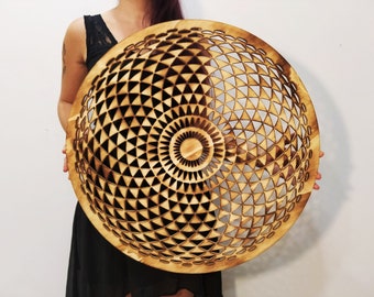 Rejilla de cristal de toro, flor de toro, arte de pared, decoración de madera LED, geometría sagrada, decoración de pared, escultura de pared, árbol de la vida, flor de la vida