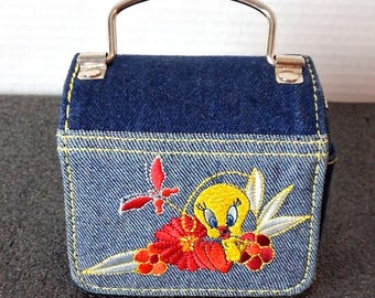 Vintage Jaclyn Looney Tunes Tweety Bird Denim Jean Small MINI Change Purse Bag