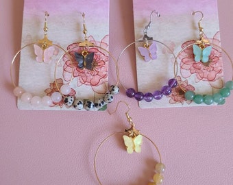 Butterfly Charm Gemstone Crystal Earrings