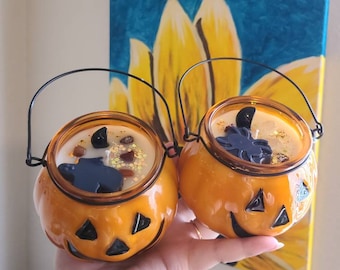 Jack-O-Lantern 12oz Crystal Mystery Candle, Pumpkin Candle, Halloween Candle, Autumn Fragrance, Apple Cider, Soy Candle, Halloween Décor