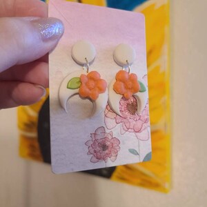 Floral Moon Drop Clay Earrings