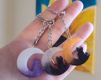 Cat Moon Resin Keychain
