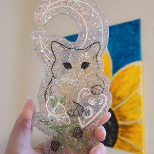 Crescent Moon Cat Planchette pared colgante