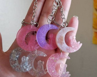 Cat Moon Resin Keychain
