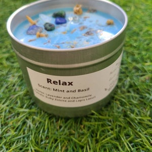 Relax Intention Candle- Herb Candle, Spell Candles, Ritual Candles, Candle Magic, Offering Candles, Chime Candles, Crystal Candles