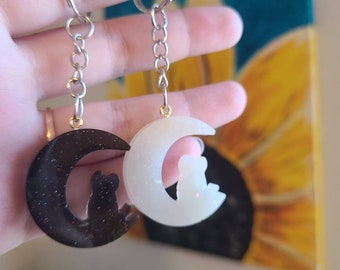 Cat Moon Resin Keychain