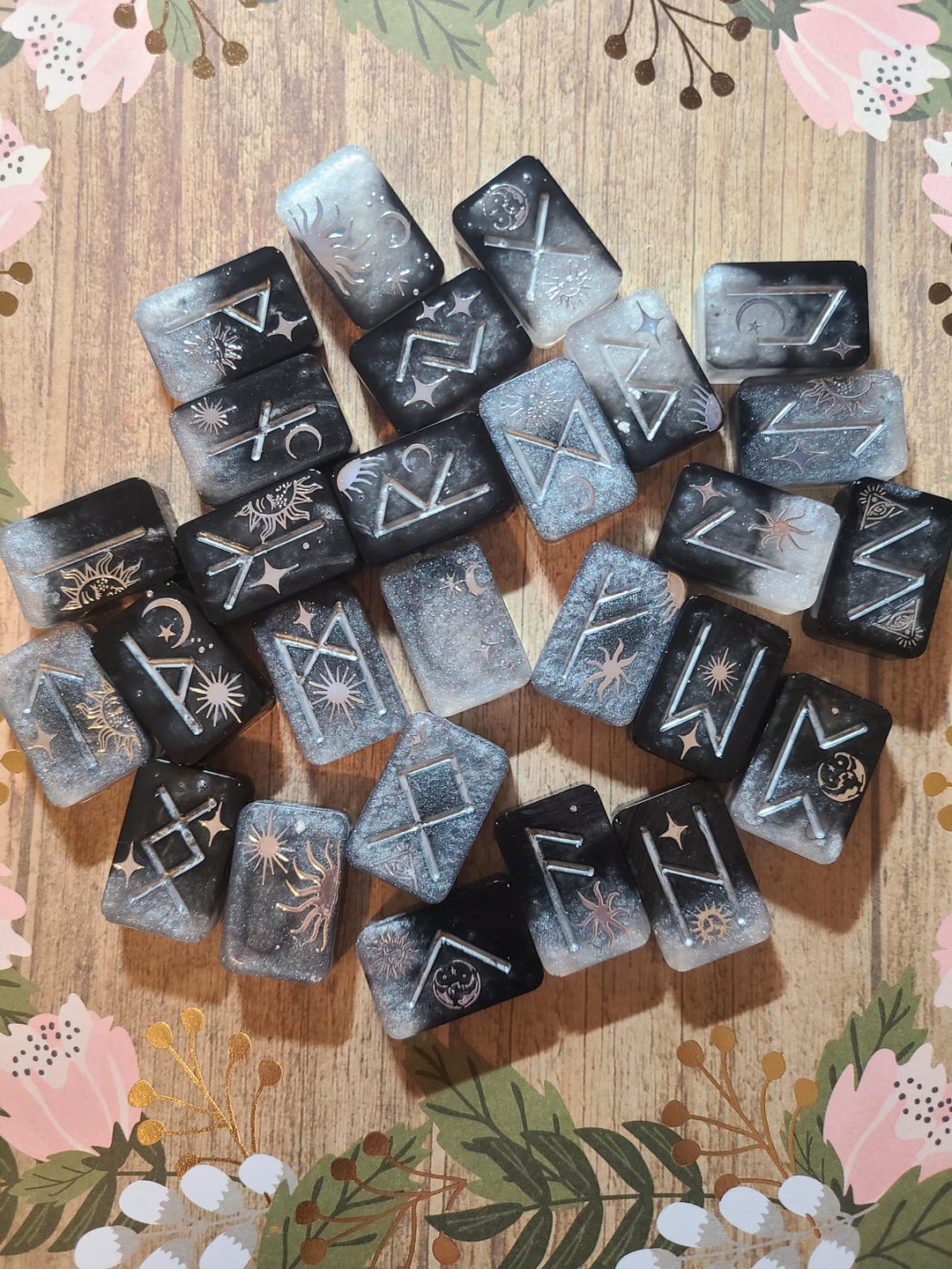 Floral Rune Set, Elder Futhark Runes, Witch Gift, Divination Tool ...