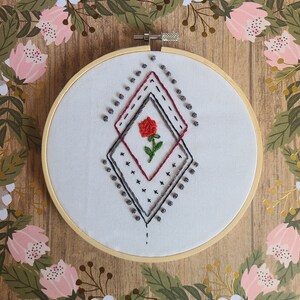 Geo Floral Embroidery Hoop 6 Inch, Handmade Gift