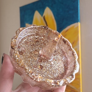 Resin Poker Ashtray/ Dish, Golden Caramel Glitter