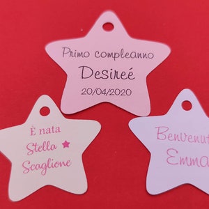 10 (o più) ETICHETTE personalizzate a forma di STELLA per BOMBONIERE fai da te. Ideali per Battesimo, Comunione, Cresima, Matrimonio