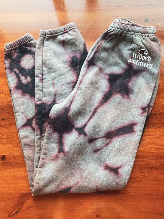 Navy Bleach Dye Champion Track Pants / Elastic Bottom Joggers  