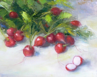 Original Oil, Radishes, Vegetables, Still Life, 10" x 10"