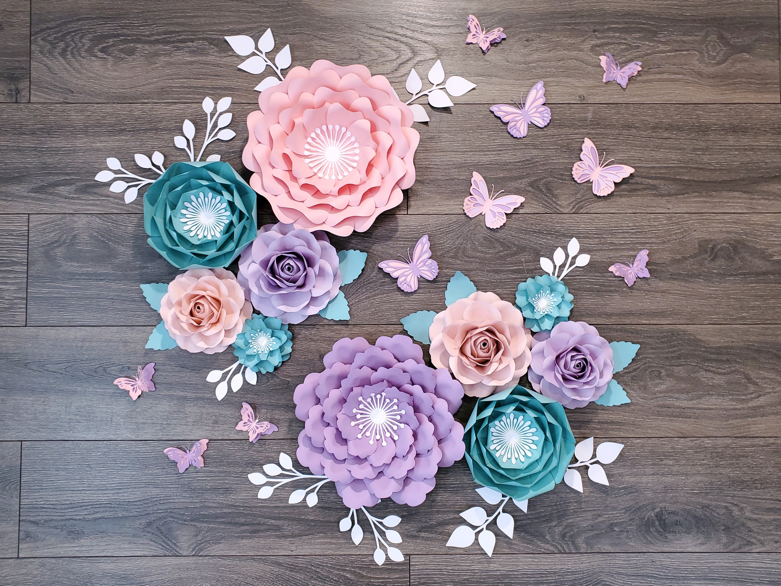 Paper Flowers in Pink Purple and Teal for Nursery Wall Decor Etsy