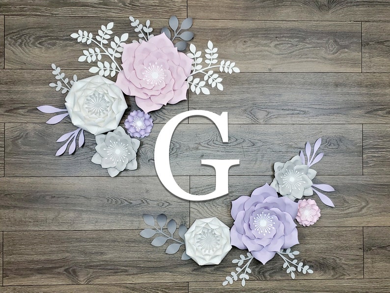 Wall Flowers for Girl Nursery in Pink Purple and Gray Etsy