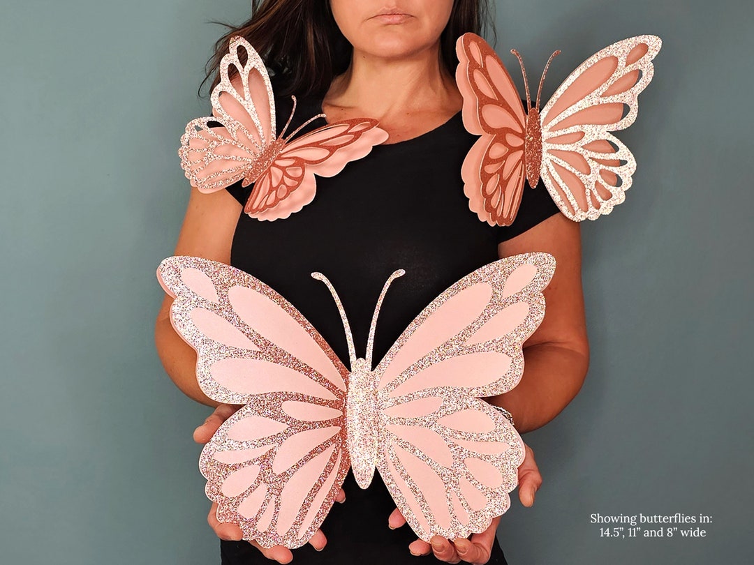 Small and Large Rose Gold Glitter Butterflies Set, Butterfly Party