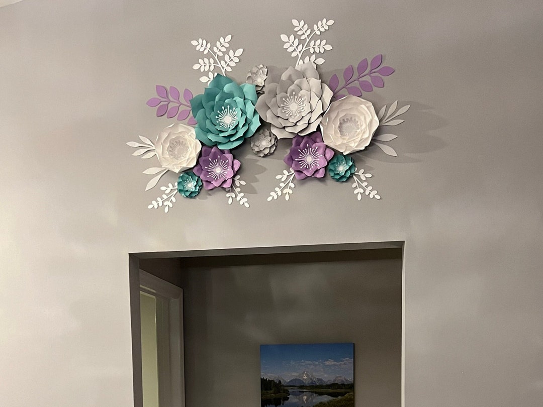 Teal Purple and Gray Wall Decor Paper Flowers for Wall Etsy