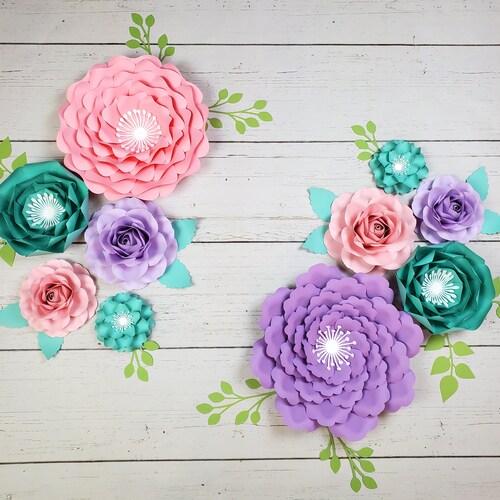 Pink Purple and Teal Paper Flowers for a Little Girl or Etsy