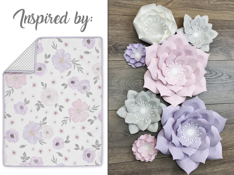 Wall Flowers for Girl Nursery in Pink Purple and Gray Etsy