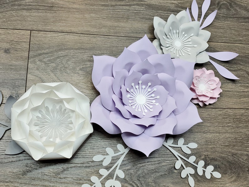 Wall Flowers for Girl Nursery in Pink Purple and Gray Etsy