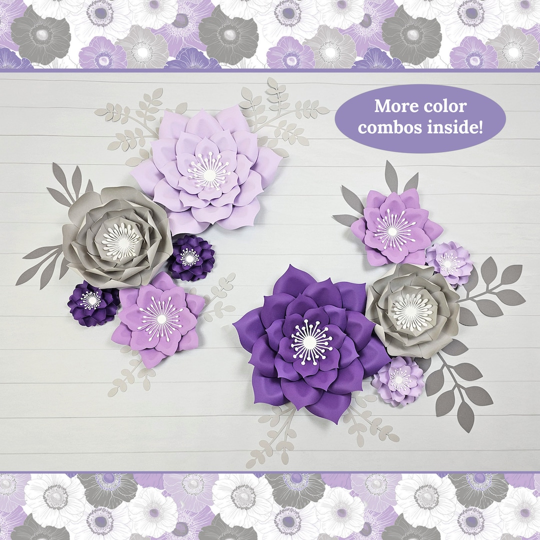 Purple and Gray Nursery Wall Decor, Paper Flowers Arrangement for Girl ...