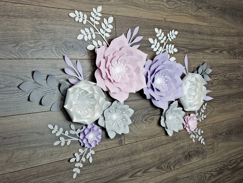 Wall Flowers for Girl Nursery in Pink Purple and Gray Etsy